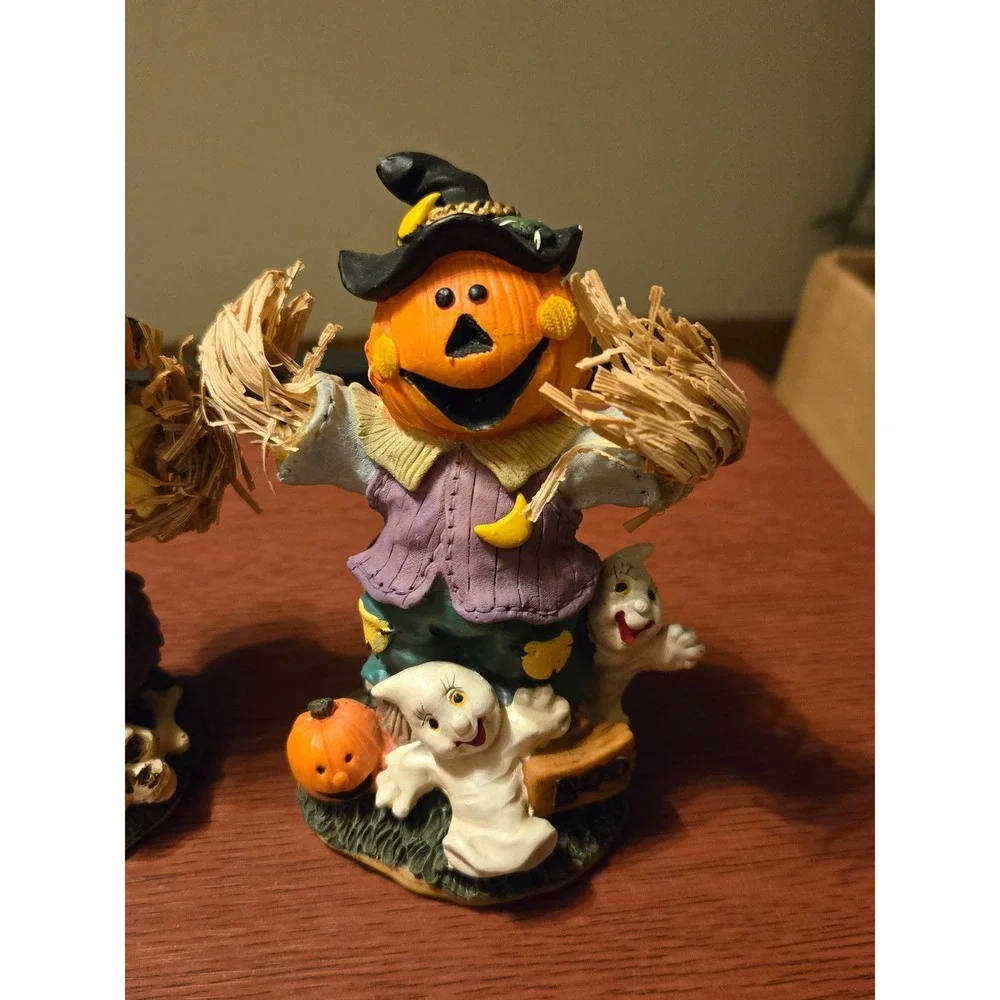 Gerson International Halloween Scarecrow Jack-O-Lantern Ghost Figurines 2pc